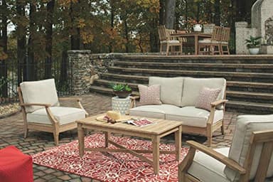 Signature Design by Ashley Clare View Coastal Outdoor Patio Eucalyptus Loveseat with Cushions, Beige - Image 4