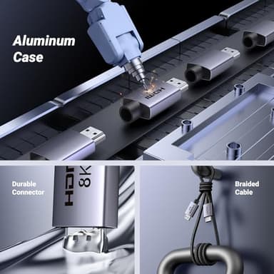 UGREEN 8K HDMI 2.1 Cable 48Gbps 6.6FT, Certified Ultra High Speed HDMI Cord Aluminum, 4K@240Hz 120Hz 10K 8K@60Hz, HDCP 2.2&2.3, eARC HDR 10 Dolby Compatible with PS5/Blu-ray/Roku TV/Switch 2/Mac mini - Image 6