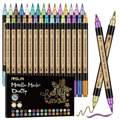 Metallic Marker Pens, 30 Colors Dual Tip Acrylic Paint Pens for Black Paper, Scrapbooking, Photo Album, Rock Painting, Paint Marker for DIY Arts & Crafts, Glass, Wood, Card Making, Scrapbook Supplies - Image 1