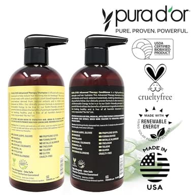 PURA D'OR Advanced Therapy Biotin Shampoo & Conditioner Hair Care Set For Hair Thinning, CLINICALLY TESTED Effective Results, Herbal Hair Thickening Products For Women & Men, 16oz x2 - Image 5