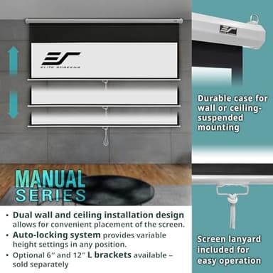 Elite Screens Manual Series, 120-INCH 16:9, Pull Down Manual Projector Screen with AUTO LOCK, Movie Home Theater 8K / 4K Ultra HD 3D Ready, 2-YEAR WARRANTY, M120UWH2 - Image 2