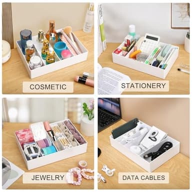 PAVSTINE 2 Pcs Large Cable Organizer Box with Wire Ties,Plastic Charger Organizer box with 8 Compartments,Stackable Cord Organizer Box for Office,Home,Desk Drawer Stationery Supplies Storage,White - Image 4