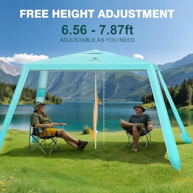 Rhino Valley Beach Cabana, 8*8FT Beach Tent UPF50+ Protection, Easy Setup Beach Canopy Wind Resistant with Cup Holder, Compact Beach Shade Foldable Beach Tent Sun Shelter for Whole Family Friend,Green - Image 5