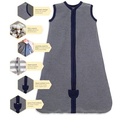 Burt's Bees Baby Baby Beekeeper Wearable Blanket, 100% Organic Cotton, Swaddle Transition Sleeping Bag, Midnight Stripe, Medium - Image 4