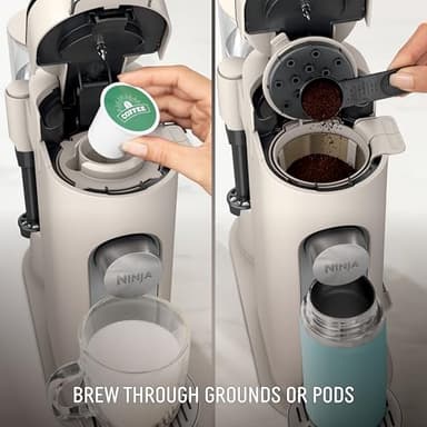 Ninja Pod & Grounds | Coffee Maker | XL Single-Serve | K-Cup Pod Compatible | Brews Grounds | Compact Design | Built-In Milk Frother | 68-oz. Reservoir, 6-oz. Cup to 24-oz. Mug Sizes | Stone |PB055AST - Image 3