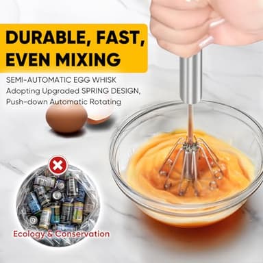 OOKUU Stainless Steel Egg Whisk, Semi Automatic Whisk Blender - Versatile Tool for Blending, Whisking, Beating & Stirring (12in) - Image 2