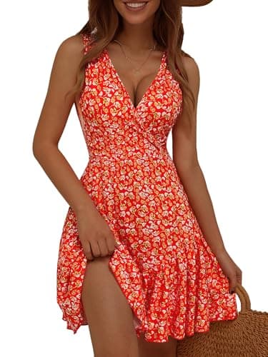 FENSACE Sun Dresses for Women 2025 Vacation Sleeveless Summer Beach Dresses(Floral-15,Medium) - Image 1