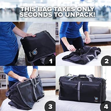 Bago Large Foldable Duffel Bags for Traveling Women & Men - 80L Packable Duffle Bag for Travel with Shoe Compartment - Water Repellant, Heavy Duty, Lightweight Folding & Collapsible (SnowDepPurple) - Image 9
