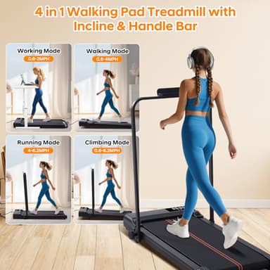 Walking Pad with Handle Bar and Incline, 3.0HP Portable Small Treadmills with Handles for Home Small Spaces, 0.6-6.2MPH Electric Compact Walking Pads Treadmills with Incline, 320LB Capacity - Image 2