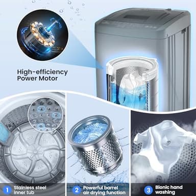 Nictemaw 17.8 lbs Portable Washing Machine, 2.4 Cu.ft Full Automatic Portable Washer with 10 Wash Programs, 8 Water Levels, Built-in Drain Pump, Washer Dryer Combo for Apartment, Home, Dorm, RV, Grey - Image 4