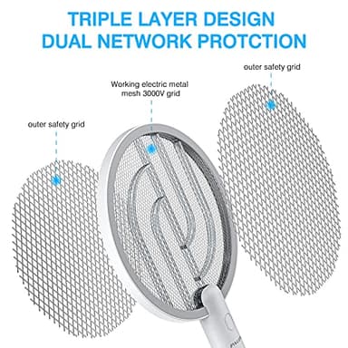 PALONE Electric Fly Swatter 3000V Bug Zapper Racket 2 in 1 Fly Swatter with 1200mAh Battery Rechargeable Mosquito Killer Lamp with 3 Layers Safety Mesh for Indoor and Outdoor (2 Pack) - Image 5