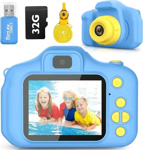 Desuccus Kids Camera Toys Christmas Birthday Gifts for Boys and Girls Kids Toys 3 4 5 6 7 8 9 Year Old HD Digital Video Camera for Toddler with 32GB SD Card (Blue) - Image 1