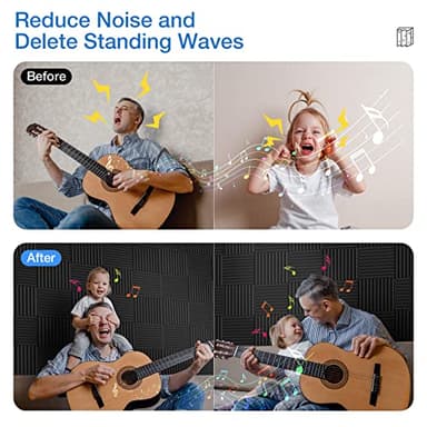 24 Pack Self-Adhesive Acoustic Panels - 1"X 12"X 12"Wall Panels - Quick-Recovery and High Density Sound Panels - Sound Proof Acoustic Foam for Home Studio - Black - Image 4