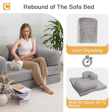 COMAX Folding Sofa Bed Queen, 4-in-1 Foldable Floor Couch Convertible Futon Sofa with Armrests Sleeper Mattress Chair Bed Comfy Portable Fold Out Lounge Guest for Living Room Bedroom, Light Grey - Image 9