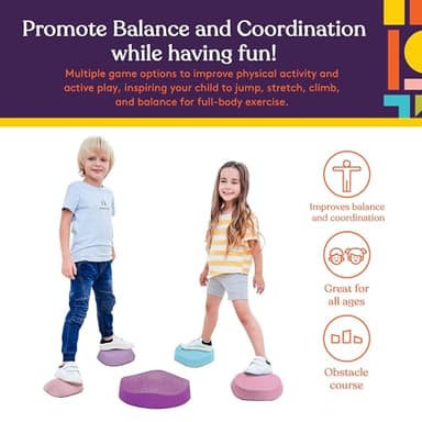 Special Supplies Stepping Stones for Kids, 5 Balance Indoor and Outdoor Blocks Promote Coordination, Balance, Strength, Child Safe Rubber, Non-Slip Edging, Stackable - Image 6