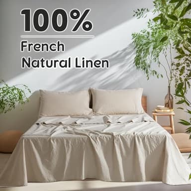 SONORO KATE 100% French Pure Linen Sheets, Breathable and Durable Linen King Size Sheets, Anti-Tear Linen Bed Sheets, Machine Washable, 16 Inch Deep Pocket - 4 Piece (Natural Linen, King) - Image 2