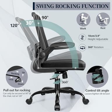 FelixKing Office Chair, Ergonomic Desk Chair with Adjustable Height and Lumbar Support Swivel Lumbar Support Desk Computer Chair with Flip up Armrests for Conference Room (Black) - Image 8