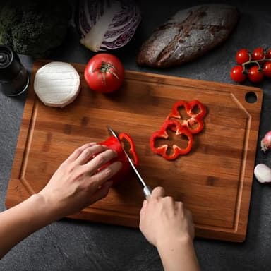 Hiware Wood Cutting Boards for Kitchen, Heavy Duty Bamboo Cutting Board with Juice Groove, Bamboo Chopping Board Set for Meat, Vegetables - 18" x 12" - Image 6