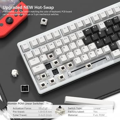 Womier 75% Keyboard Wireless, Creamy Mechanical Keyboard Gaming QMK/VIA, CNC Aluminum with 8000mAh Battery, Tri-Mode Key Board Custom Hot Swappable RGB Backlit for Windows/Mac/PC (SK71 PRO-White) - Image 5