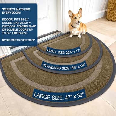 OLANLY Half Circle Door Mat Indoor Outdoor Entrance Welcome, Waterproof All-Season, All-Weather Doormat, Sturdy Natural Rubber, Low Profile, Easy Clean Patio Porch Entryway Mat, 47x32, Brown - Image 2
