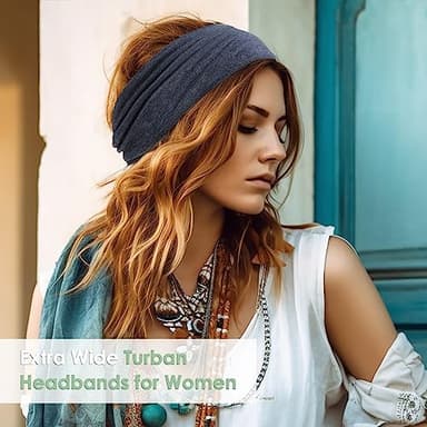 Extra Wide Headbands for Women, 7'' Large Cotton Like Turban Knotted Bandana Head Bands for Women Non Slip, Boho Headbands for Women's Hair (6Pcs Dark Colors, Extra Large 7" Wide) - Image 7