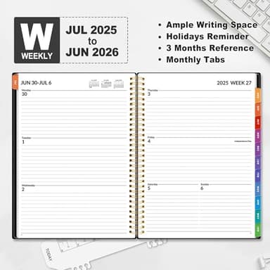 SUNEE Academic Planner 2025-2026 Weekly and Monthly, July 2025-June 2026, 8.5"x11", Tabs, Note Pages, Pockets, Bookmark, Flexible Cover, Spiral Binding, Black - Image 2