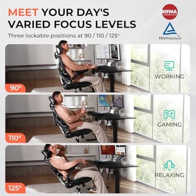 CAPOT Ergonomic Mesh Office Chair, Adjustable Lumbar High Back Desk Chair 400lbs, 4D Flip-up Arms, 3-Level Tilt Backrest, 3D Headrest, PU Wheels, Swivel Rolling Computer Seating for Long Desk Work - Image 6
