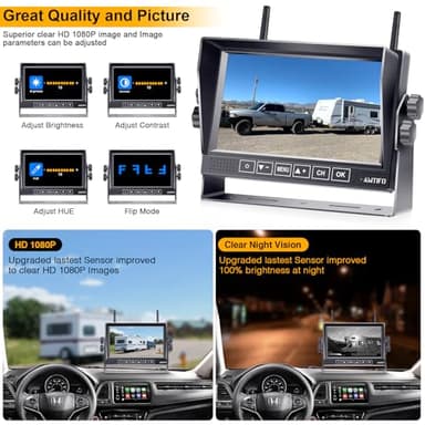 RV Backup Camera Wireless Easy Install: Plug & Play for Furrion Pre-Wired RVs - 7″ HD Touch Key Monitor, 1080P DVR, 4-Channel Split-Screen, Night Vision, IP69K Waterproof AMTIFO A7 - Image 8