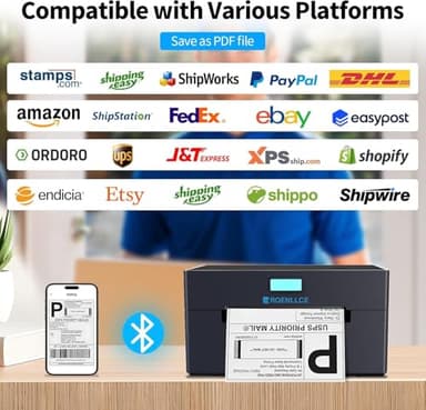 Roenllce Thermal Label Printer 4x6 Bluetooth Label Printer for Small Business for Shipping Packages, Support Windows, Mac, iOS, Android, Used for Amazon, Ebay, Shopify, Etsy, UPS, USPS (Black Grey) - Image 6