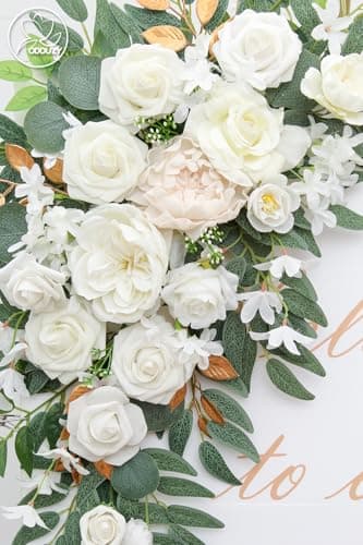 Odouzy Pack of 2 Wedding Arch Decorations Artificial Hanging Flowers Floral Swag for Wedding Welcome Sign Backdrop Balloon Arch Home Party Bridal Ceremony Reusable(White) - Image 6