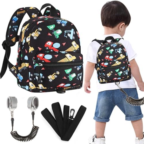 Accmor Toddler Harness Backpack Leash, Cute Excavator Kids Backpack with Anti Lost Wrist Link for Outdoor Walking, Mini Black Child Backpack Wristband Tether Leashes for Boys Girls Aged 1-3 Years Old - Image 1