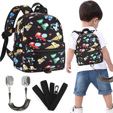 Accmor Toddler Harness Backpack Leash, Cute Excavator Kids Backpack with Anti Lost Wrist Link for Outdoor Walking, Mini Black Child Backpack Wristband Tether Leashes for Boys Girls Aged 1-3 Years Old - Image 1