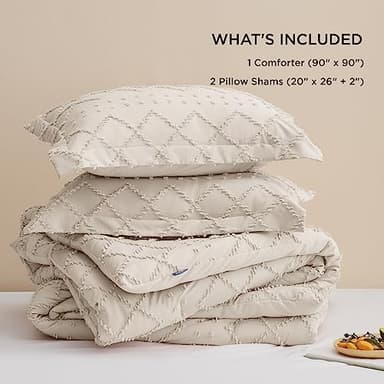 Bedsure Queen Comforter Set - Beige Comforter, Boho Tufted Shabby Chic Bedding for Kids, 3 Pieces Vintage Farmhouse Bed Set for All Seasons, Fluffy Soft Bedding with 2 Pillow Shams - Image 6