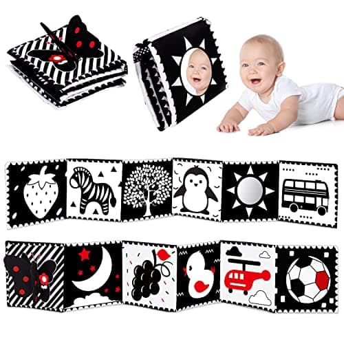 Thremhoo Black and White High Contrast Baby Toys 0-6 Months Soft Book for Brain Development, Tummy Time, Sensory, Montessori Learning Activities - Image 1