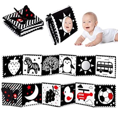 Thremhoo Black and White High Contrast Baby Toys 0-6 Months Soft Book for Brain Development, Tummy Time, Sensory, Montessori Learning Activities - Image 1