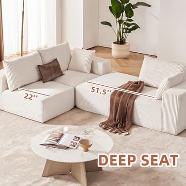 108” Modular Sectional Sofa, Cloud Sectional Couch with Deep Seat, Modern Modular L-Shape Sofa Couch with Chaise,Upholstered Couches for Living Room Bedroom (Beige, Left Facing Chaise) - Image 7