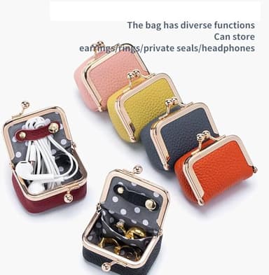 Leather Mini Jewelry Box, Portable Vintage Leather Coin Purse Jewelry Box with kiss Lock, Mini Travel Ring Box for Earrings/Rings/Necklaces/Bracelets - Image 7