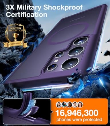 TORRAS Magnetic Shockproof for Samsung Galaxy S24 Ultra Case, Fit for MagSafe, Military Grade Drop Tested, Protective Translucent Matte Slim Case for Samsung S24 Ultra, Deep Purple - Image 4