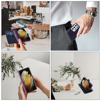 MONASAY Wallet Case Compatible for Galaxy S21 Ultra 5G, 6.8 inch [Screen Protector Included][RFID Blocking] Flip Folio Leather Cell Phone Cover with Credit Card Holder, Purple - Image 3