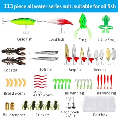 AOFUXTI Fishing Tool Kit - Fishing Pliers Kit, 112Pcs Fishing Gear and Equipment, with Fish Hook Remover, Fishing Scale, Fishing Scissors, Fish Lip Gripper, Fishing Lures, for Man and Women, Blue - Image 2