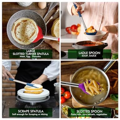 HOTEC 446°F Heat Resistant Silicone Kitchen Utensils, Cooking Utensil Set, Spatula Set, BPA Free, Kitchen Gadgets, Utensils Holder, Dishwasher Safe, 14pcs Multicolor - Image 4