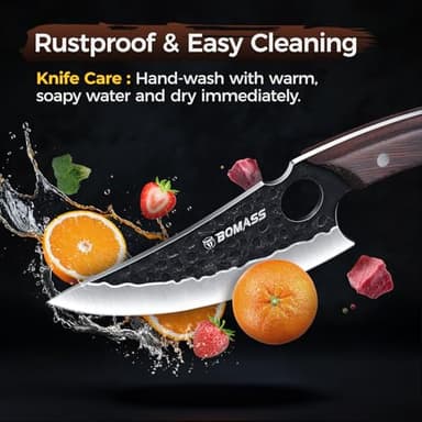 Butcher Knife Meat Cleaver Knife, Hand Forged Japanese Knife Set of 3, High Carbon Kitchen Knife & Serbian Chef Knife & Boning Knife for Meat Cutting, Outdoor Cooking BBQ Camping Gift for Men - Image 4