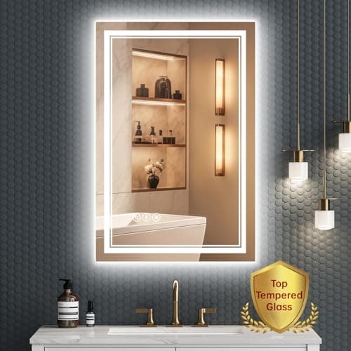 SOGOLINE 24x36 Inch Bathroom Mirror with Lights, CRI 90+, 3 Colors, Dimmable, Top Tempered Glass with Silver Back & Acrylic Side, Anti-Fog, Rotatable LED Mirror for Bathroom, Memory Function - Image 1