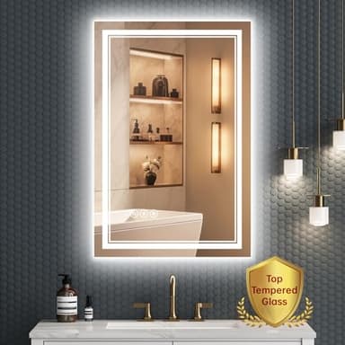 SOGOLINE 24x36 Inch Bathroom Mirror with Lights, CRI 90+, 3 Colors, Dimmable, Top Tempered Glass with Silver Back & Acrylic Side, Anti-Fog, Rotatable LED Mirror for Bathroom, Memory Function - Image 1