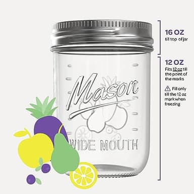 Wide Mouth Mason Jars 16 oz [18 Pack] With Mason Jar Lids and Bands, Mason Jars 16 oz - For Canning, Fermenting, Pickling - Jar Décor - Microwave/Freeze/Dishwasher Safe. - Image 6