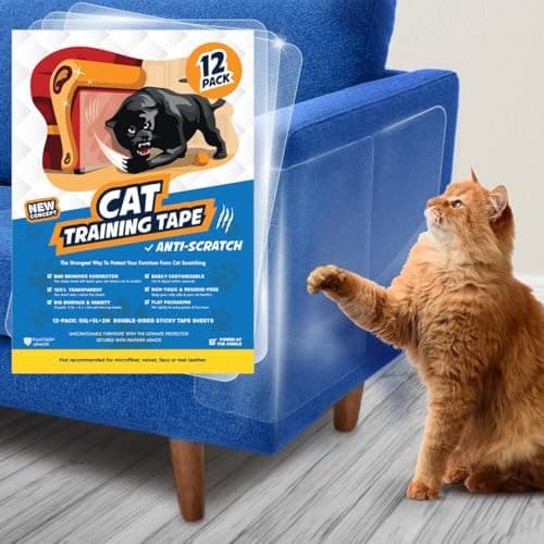 12 Pack Cat Scratch Furniture Protector Tape Sheets – Double-Sided Sticky Training (5 XL, 5 Large, 2 Medium) – Anti-Scratch Couch & Sofa Guard – Clear – Not for Leather, Velvet, Microfiber - Image 1