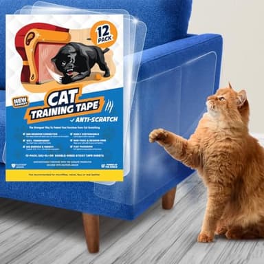 12 Pack Cat Scratch Furniture Protector Tape Sheets – Double-Sided Sticky Training (5 XL, 5 Large, 2 Medium) – Anti-Scratch Couch & Sofa Guard – Clear – Not for Leather, Velvet, Microfiber - Image 1