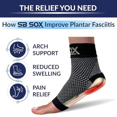 SB SOX Plantar Fasciitis Relief Socks – Ankle Brace Compression Sleeve – Arch Support for Foot Pain, Swelling, Heel Spurs – Foot Brace for Achilles Tendonitis Relief, Injury Recovery (Black, Medium) - Image 3