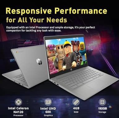 HP Chromebook 14" HD Flagship Laptop for Student Business, Quad-Core Celeron N4120 Processor, 4GB RAM, 192GB Storage (64GB eMMC + 128GB Card), Webcam, WiFi, Long Battery, Chrome OS+HubxcelAccessory - Image 4