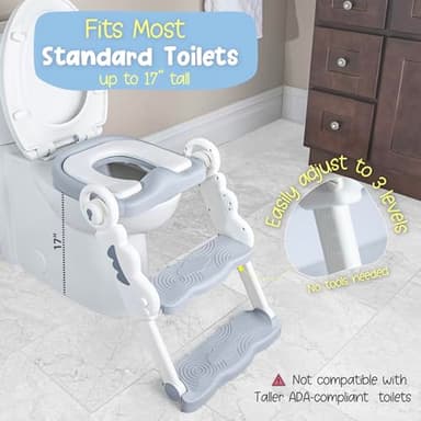 bebeleh Musical & Sound Toddler Potty Training Seat w/Step Stool Ladder - Collapsible & Adjustable Toilet, Pre Assembled Toddler Toilet Seat w/Music & Sounds - Splash Guard & Anti-Slip Steps - Gray - Image 6